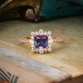 Princess Cut 1.2 Carat Alexandrite Pave Ring Halo Engagement Ring